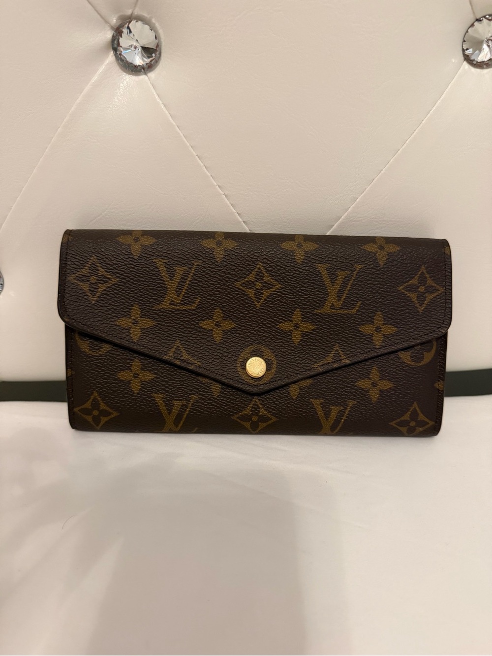Louis Vuitton Monogram Canvas Brown Envelope Flap Wallet with Gold Snap